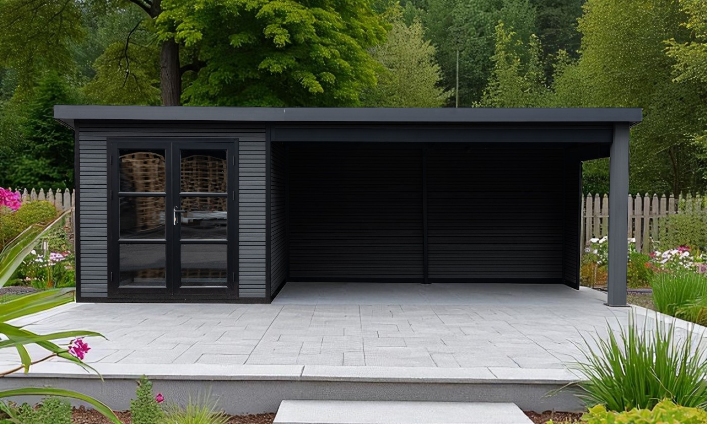 Abri composite Autrans avec extension à droite - Gris anthracite - 6.235x2.23m, 13.90m2 Abri composite Autrans avec extension à droite - Gris anthracite - 6.235x2.23m, 13.90m2
