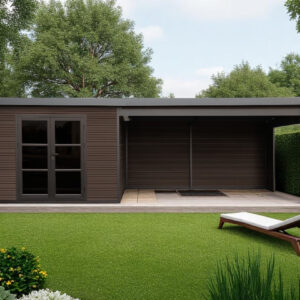 Abri composite Meaudre avec extension à droite - Noyer - 6.88x2.90m, 19.95m2