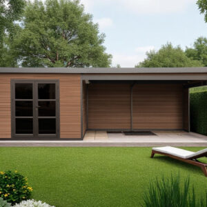 Abri composite Meaudre avec extension à droite - Teck - 6.88x2.90m, 19.95m2