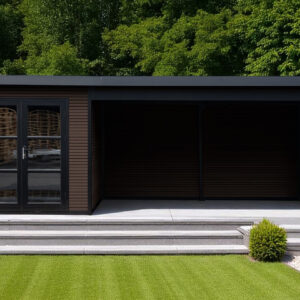 Abri composite Romans avec extension à droite - Noyer - 6.235x2.23m, 13.90m2