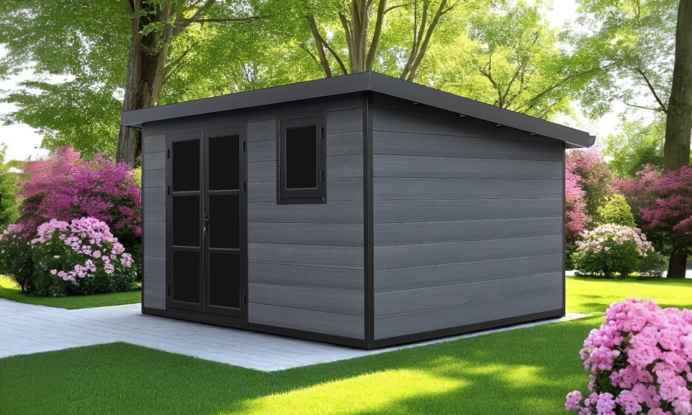 Abri de jardin composite Fira, toit monopente, 3.7x3m, 11.10m2 Abri de jardin composite Fira, toit monopente, 3.7x3m, 11.10m2