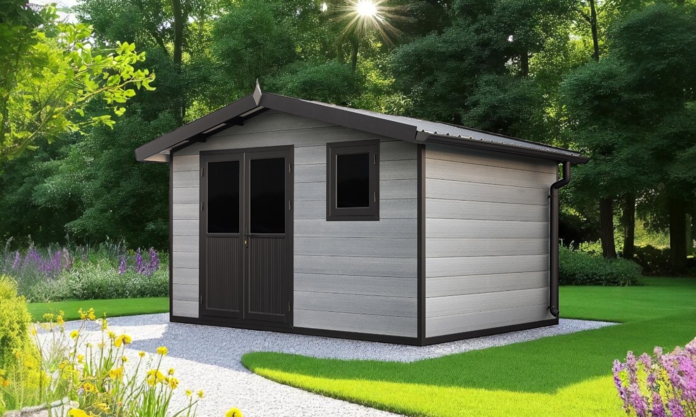 Abri de jardin composite Matala, toit 2 pentes, 3.7x2.9m, 10.73m2 Abri de jardin composite Matala, toit 2 pentes, 3.7x2.9m, 10.73m2