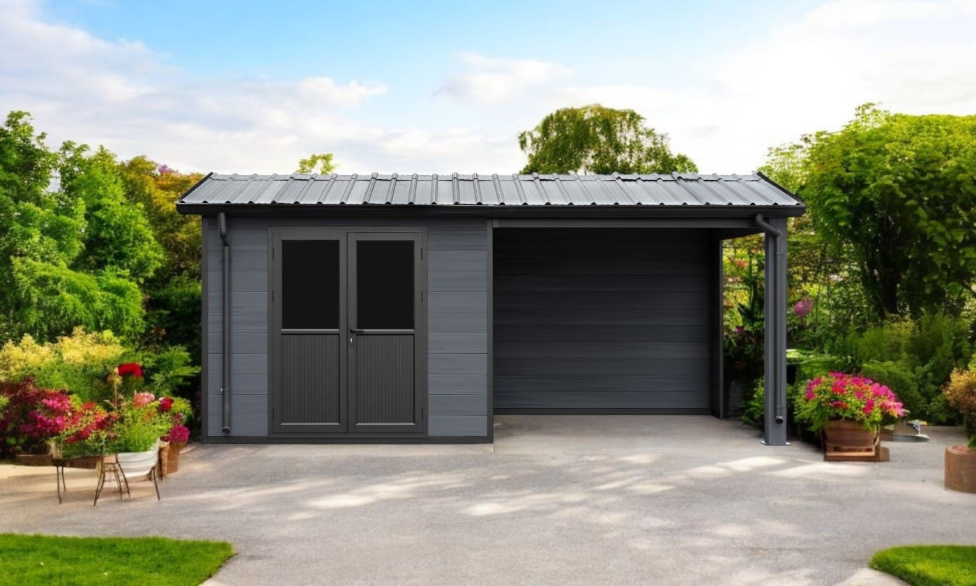 Abri de jardin composite Milina, toit 2 pentes, 6x3m, Anthracite, 18m2 ..... Abri de jardin composite Milina, toit 2 pentes, 6x3m, Anthracite, 18m2 – Image 4