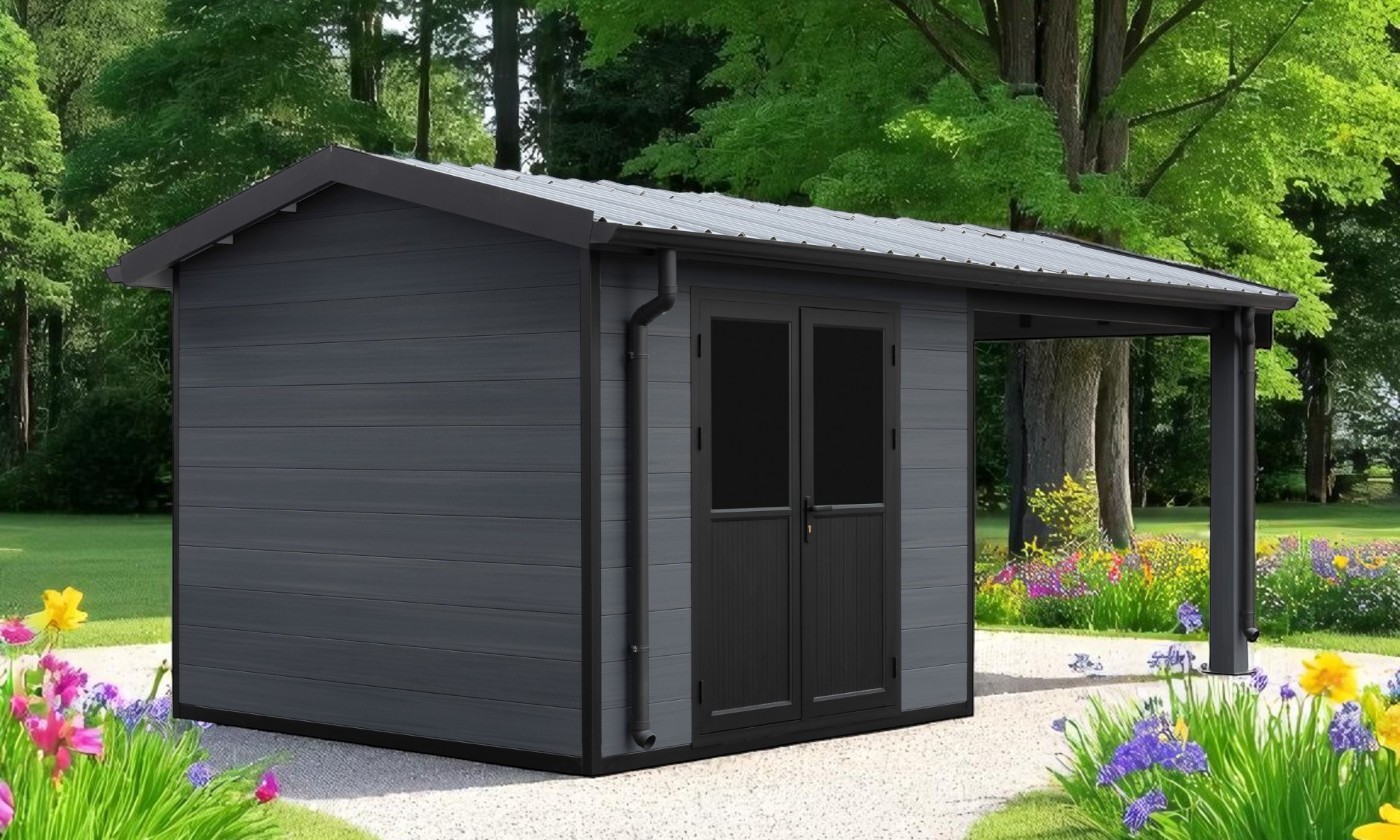Abri de jardin composite Milina, toit 2 pentes, 6x3m, Anthracite, 18m2 Abri de jardin composite Milina, toit 2 pentes, 6x3m, Anthracite, 18m2