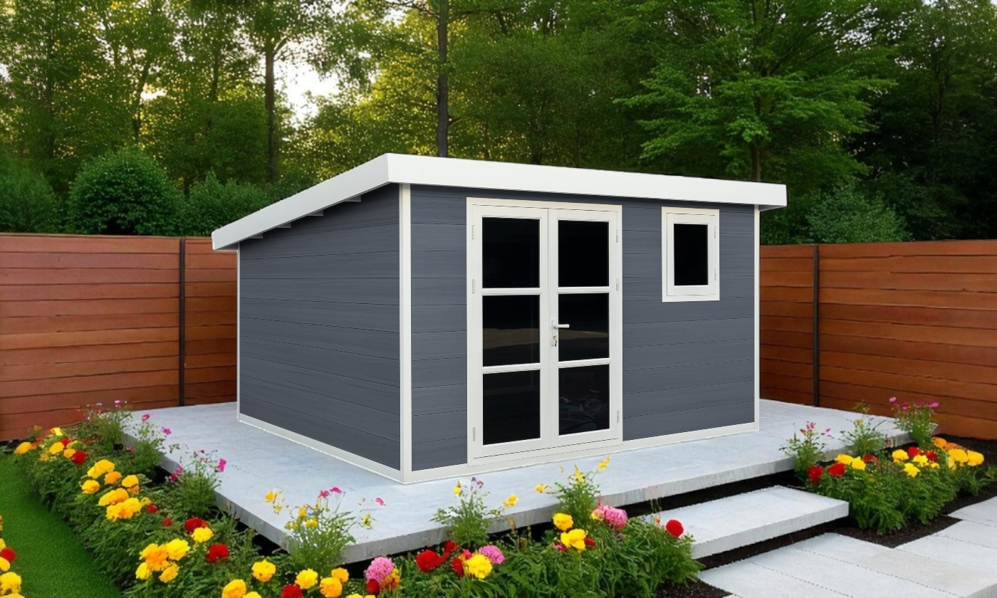 Abri de jardin composite Toscane, toit monopente, 3.7x3.7m, 13.69m2 Abri de jardin composite Toscane, toit monopente, 3.7x3.7m, 13.69m2