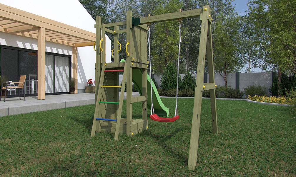 Tour de jeux traitée autoclave FUNNY 3 balançoire 1 siège ............. Tour de jeux traitée autoclave FUNNY 3 balançoire 1 siège – Image 2