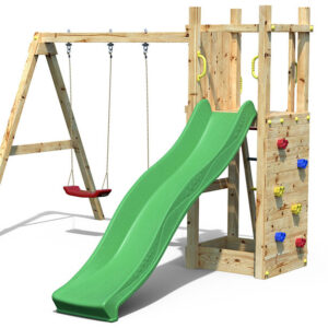 Tour de jeux traitée autoclave FUNNY 3 balançoire 2 sièges